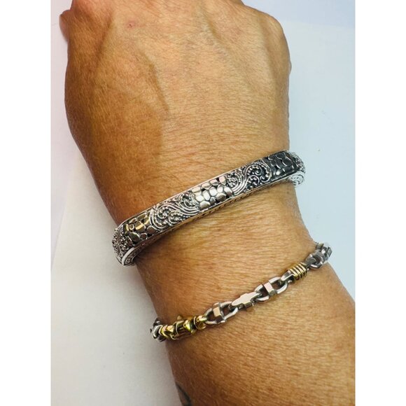 Estate Sarda Sterling Silver 925 Filigree Hinged Bangle Bracelet 6" 38.1g - Picture 8 of 13